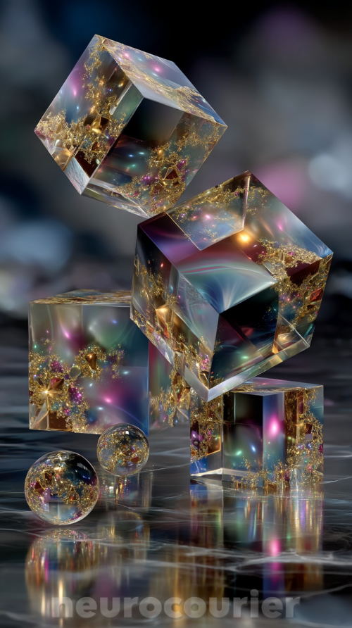Four-interlocking-geometric-prisms-floating-over-a-reflective-black-surface--each-prism-representing-Form-Texture-Color-Vibe--pulsing-with-distinct-neon-glows-gold-copper-emerald--9513470e745aa7be1.png