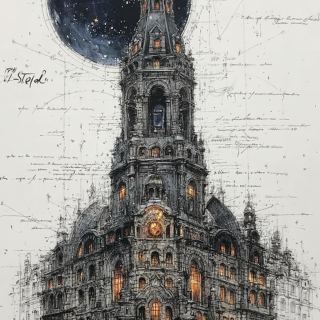 Ralph-Steadmans-crazy-psychedelic-black-white-and-red-drawing-of-St.-Petersburg-at-night.-2b0b4a5dcbbf382ea