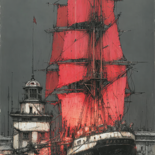 Ralph-Steadmans-crazy-psychedelic-black-white-and-red-drawing-of-St.-Petersburg-at-night.-3df1190aa37ccf01b