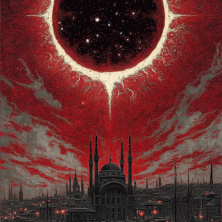 Ralph-Steadmans-crazy-psychedelic-black-white-and-red-drawing-of-St.-Petersburg-at-night.-4b3ff3fe156d638ed